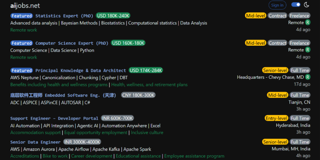 Capture d’écran du site AI Dev Jobs