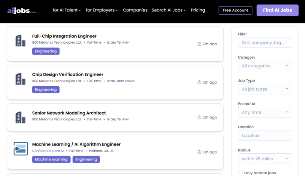 Capture d’écran du site AIJobs.net