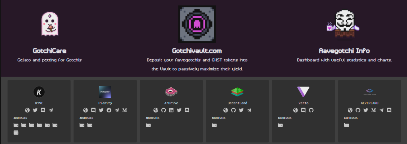 projets blockchains GothiCare Gotchivault Aavegotchi Info