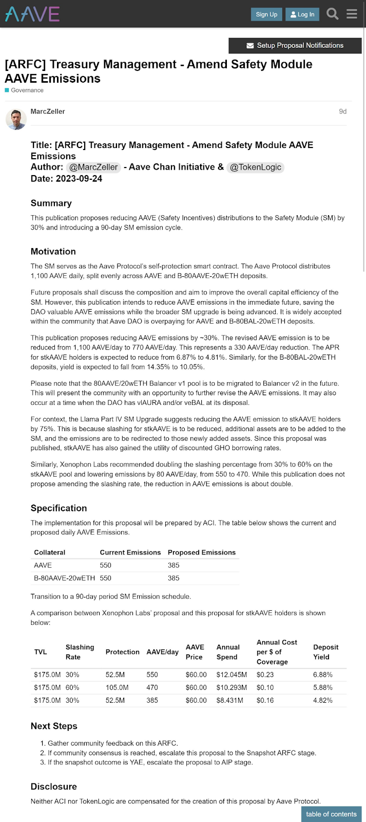 Treasury Management - Amend Safety Module AAVE Emissions